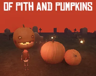 Of Pith and Pumpkins cover: a pumpkin-headed skeleton next to two big glowing pumpkins in a graveyard at dusk